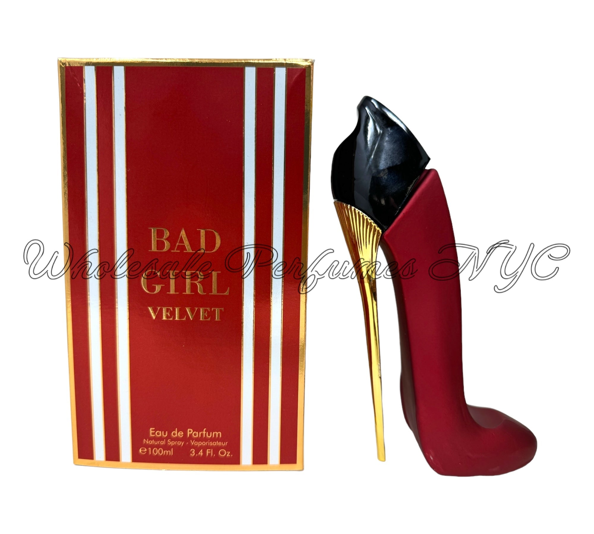 Bad Girl Velvet Eau de Parfum for Women in a stylish stiletto-shaped bottle, showcasing its elegant design and luxurious fragrance.