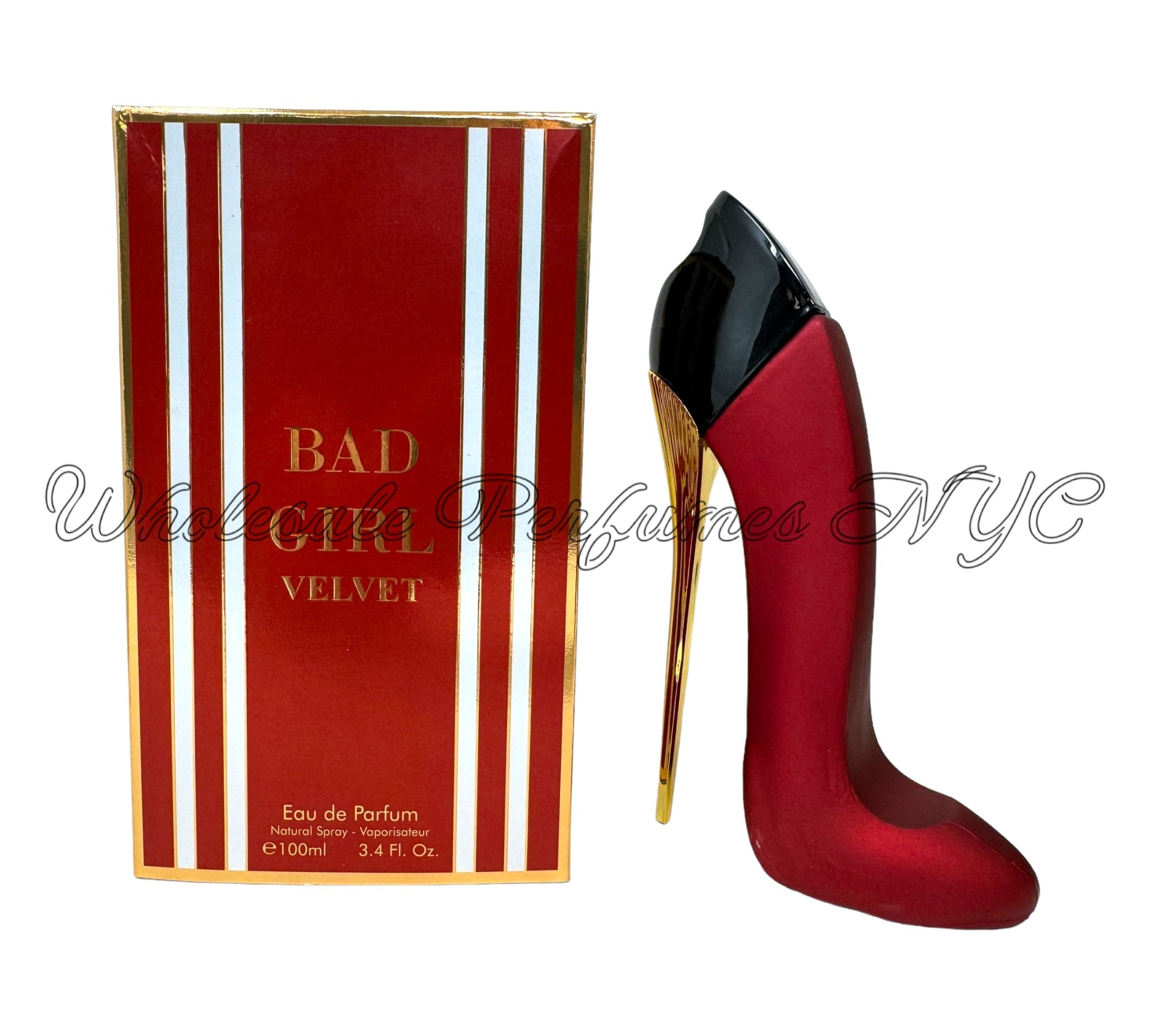 Bad Girl Velvet Eau de Parfum for Women in a stylish stiletto-shaped bottle, showcasing its elegant design and luxurious fragrance.