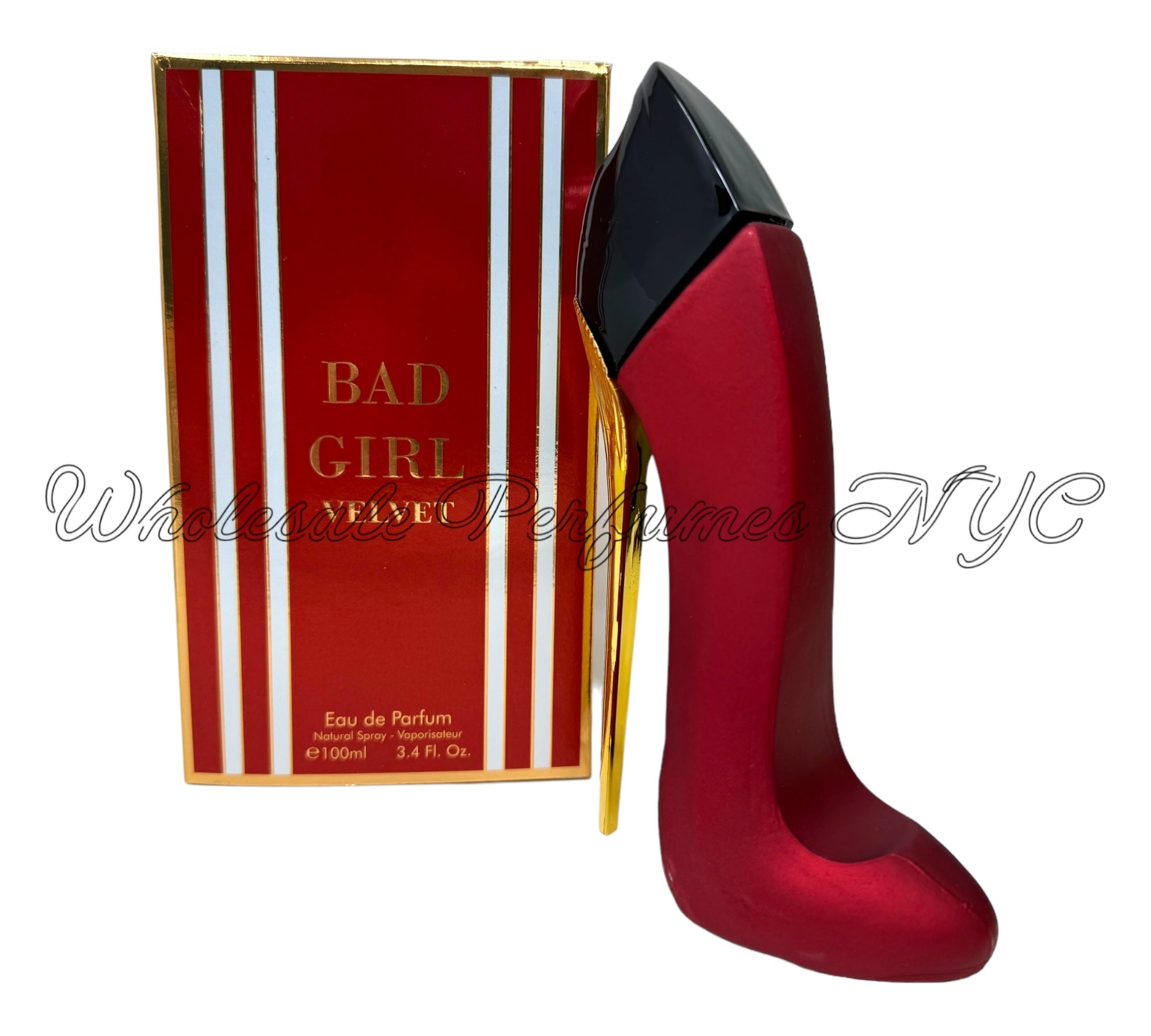 Bad Girl Velvet Eau de Parfum for Women in a stylish stiletto-shaped bottle, showcasing its elegant design and luxurious fragrance.