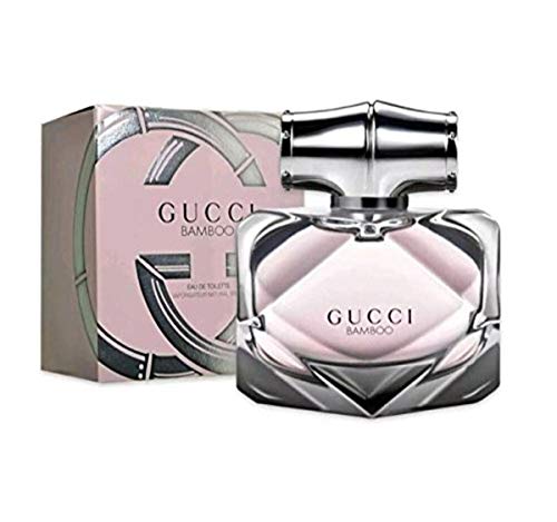 Gucci Bamboo Eau de Toilette in an elegant bottle with a soft pink hue and gold accents, showcasing its modern design.