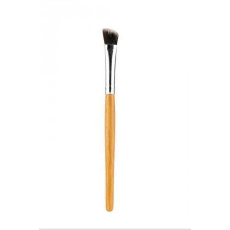 A set of 9 eco-friendly bamboo makeup brushes with soft synthetic bristles, showcasing their sustainable design and variety.