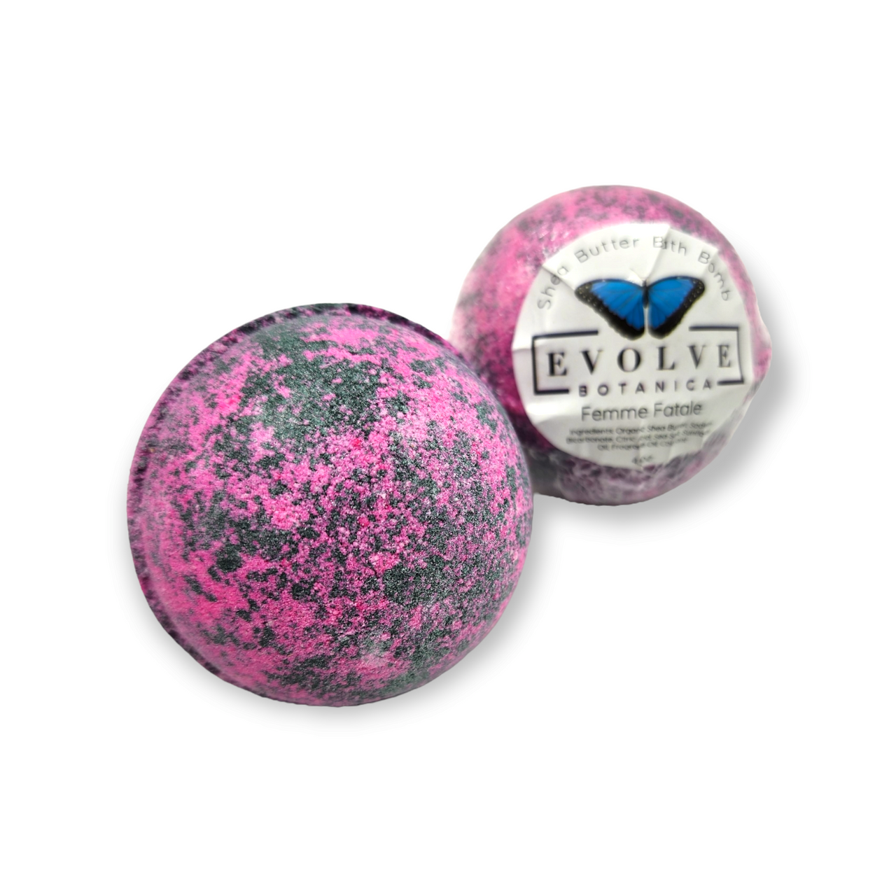 Femme Fatale Bath Bomb with floral and green blend, perfect for Valentine's Day relaxation.