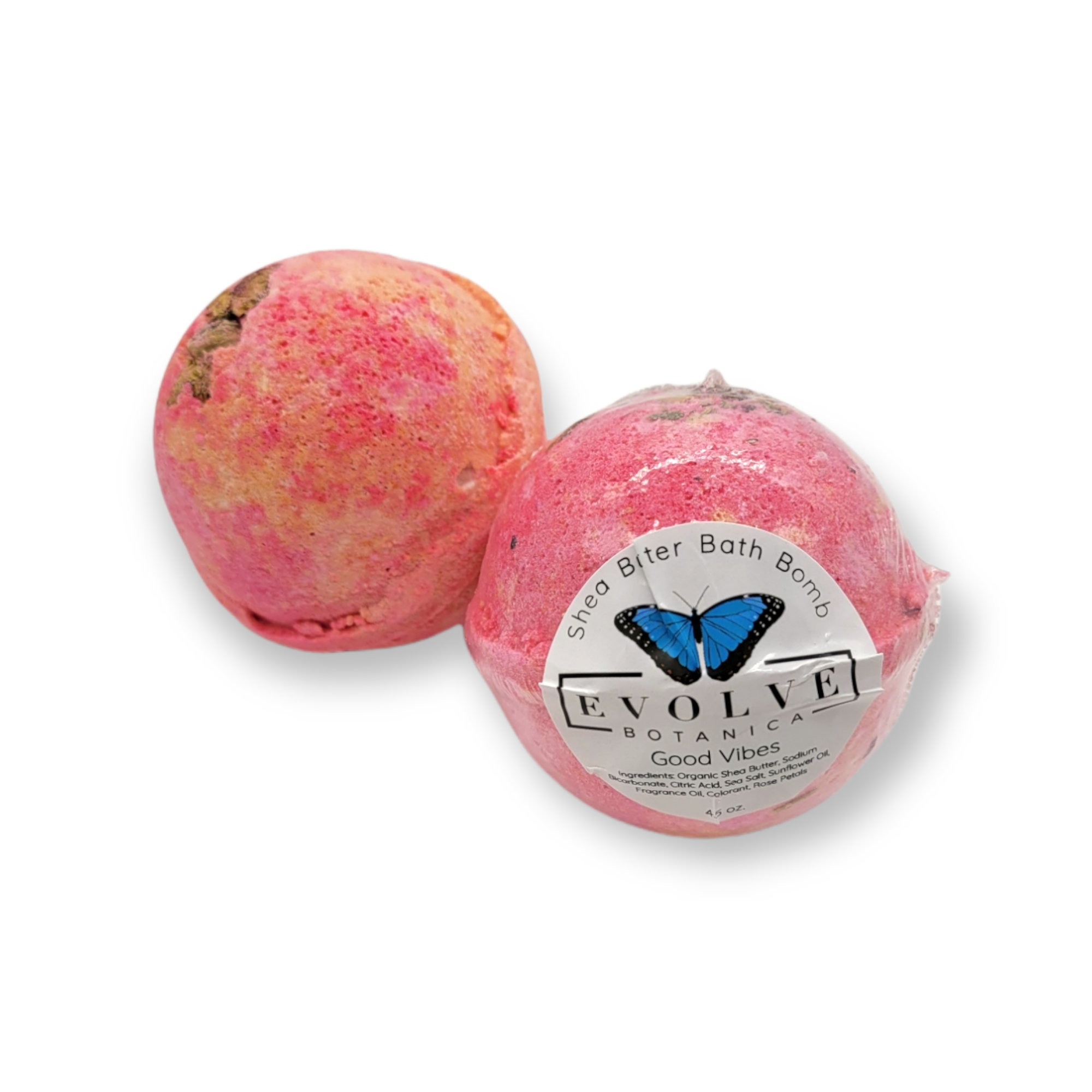 Good Vibes Bath Bomb with vibrant colors and essential oils, designed for a relaxing bath experience.