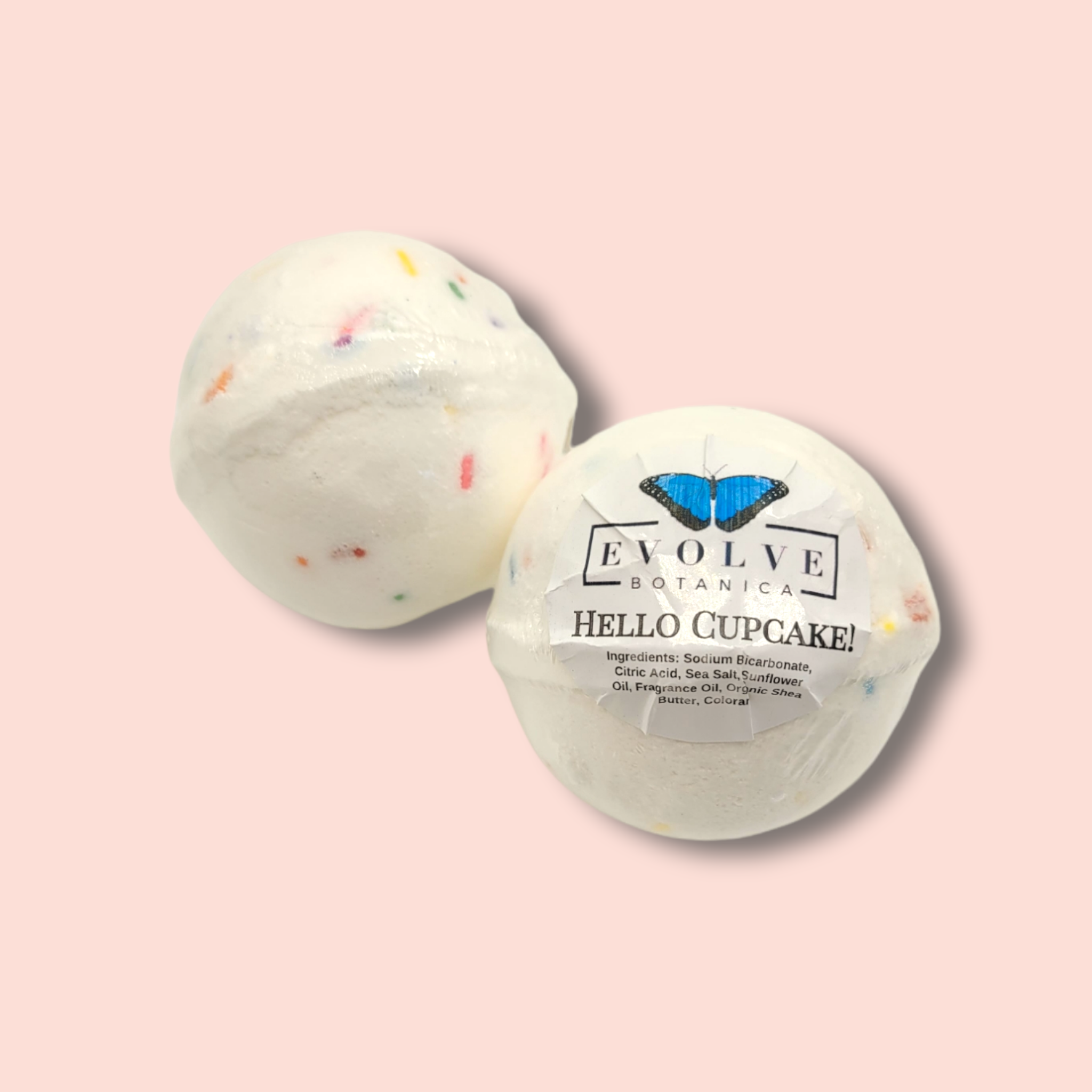 Hello Cupcake! Bath Bomb featuring a sweet cupcake design with pastel colors, perfect for a relaxing bath experience.