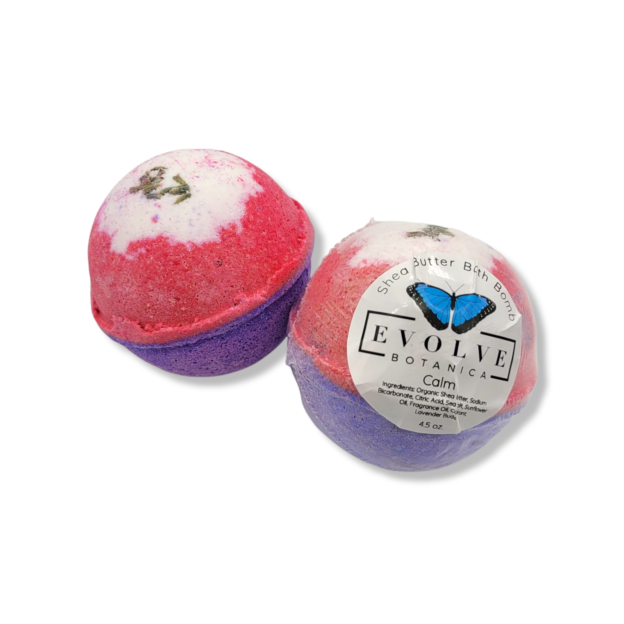 Just Calm Down Bath Bomb with glitter, featuring a crisp and clean earthy scent, surrounded by bath accessories.