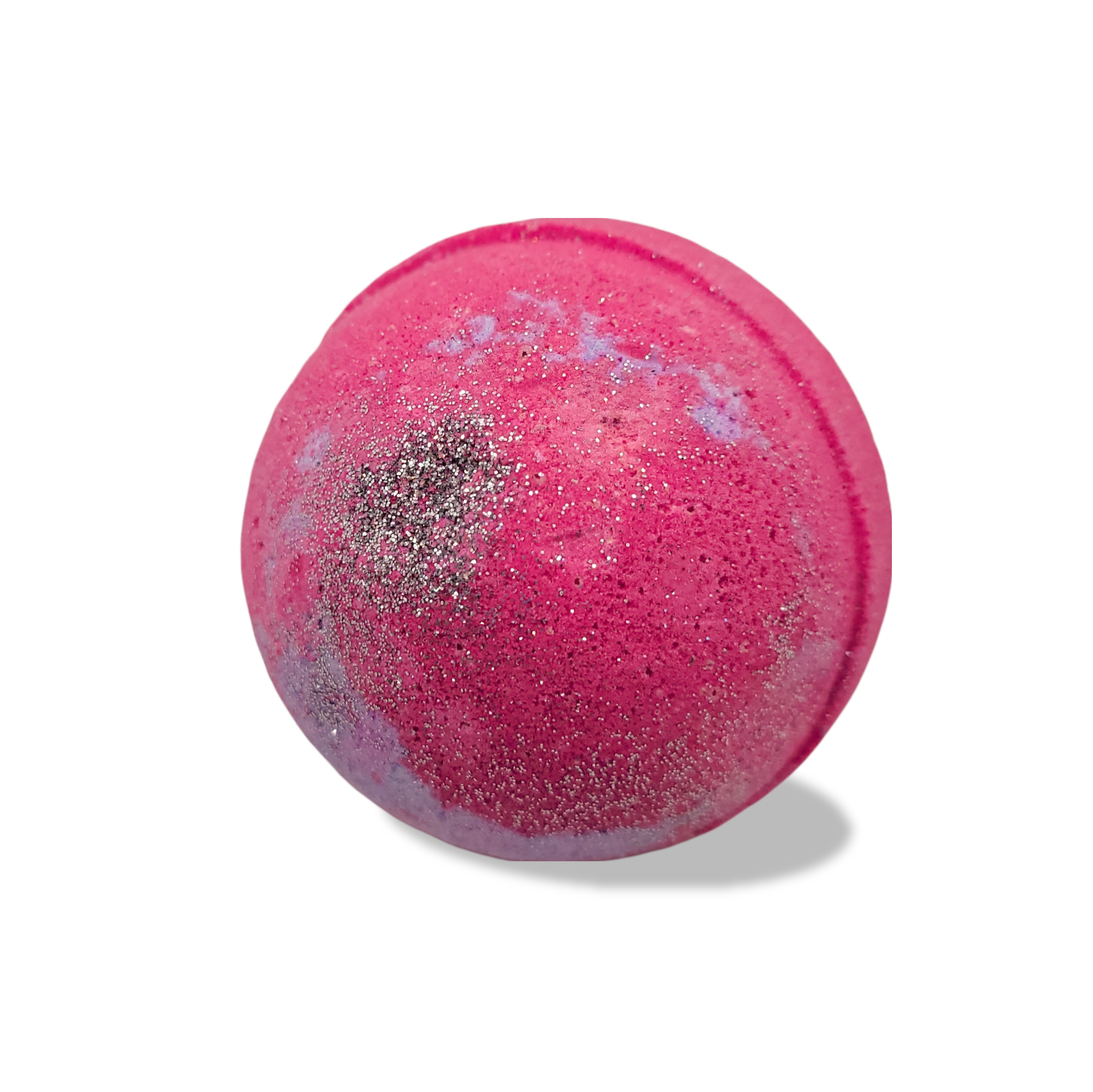 Love Shack Bath Bomb with cranberry and fig scent, featuring sparkling silver holo glitter.