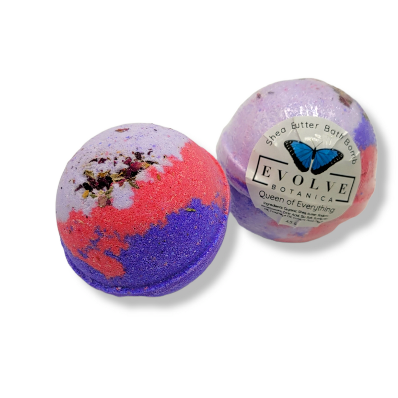 Bath Bomb - Queen of Everything with pomegranate, hibiscus, and rose scents, elegantly packaged for a luxurious bathing experience.