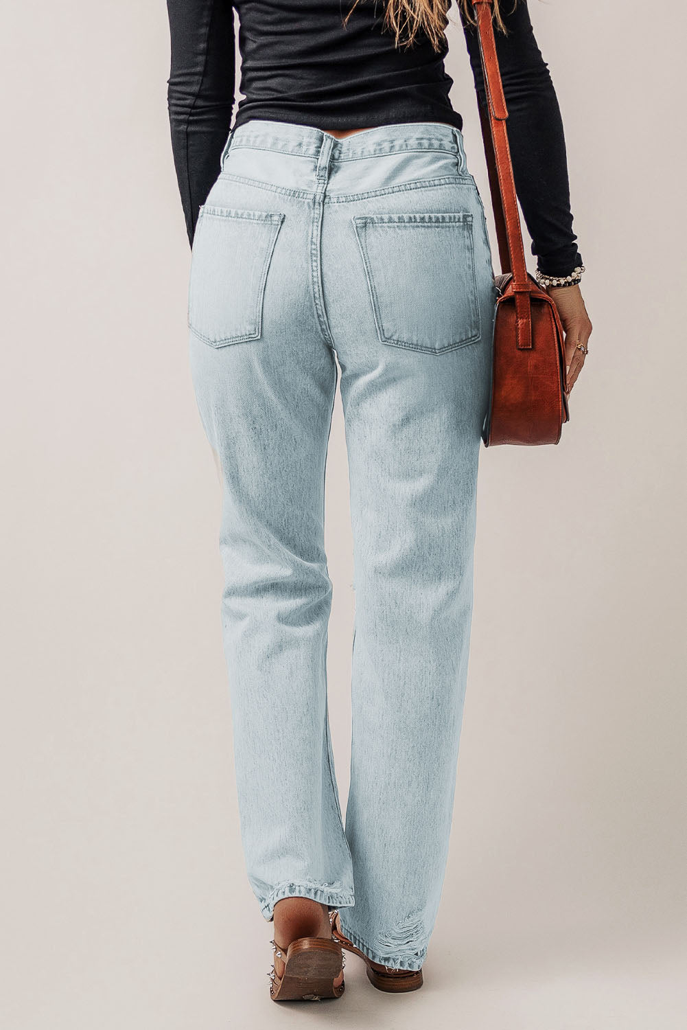 Beau Blue Vintage Acid Wash Distressed Straight Leg Jeans showcasing a unique worn-in look with stylish distressed details.