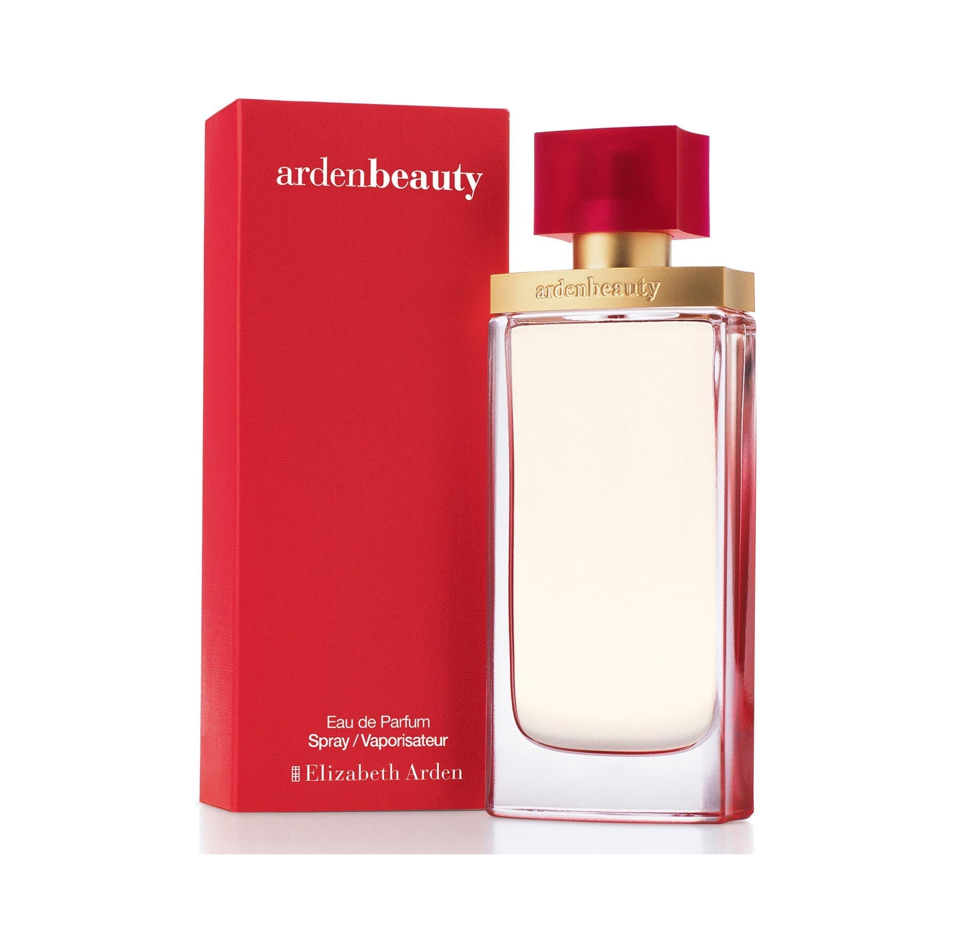 A stylish bottle of Elizabeth Arden Beauty Eau de Parfum, showcasing its elegant design and floral green fragrance.