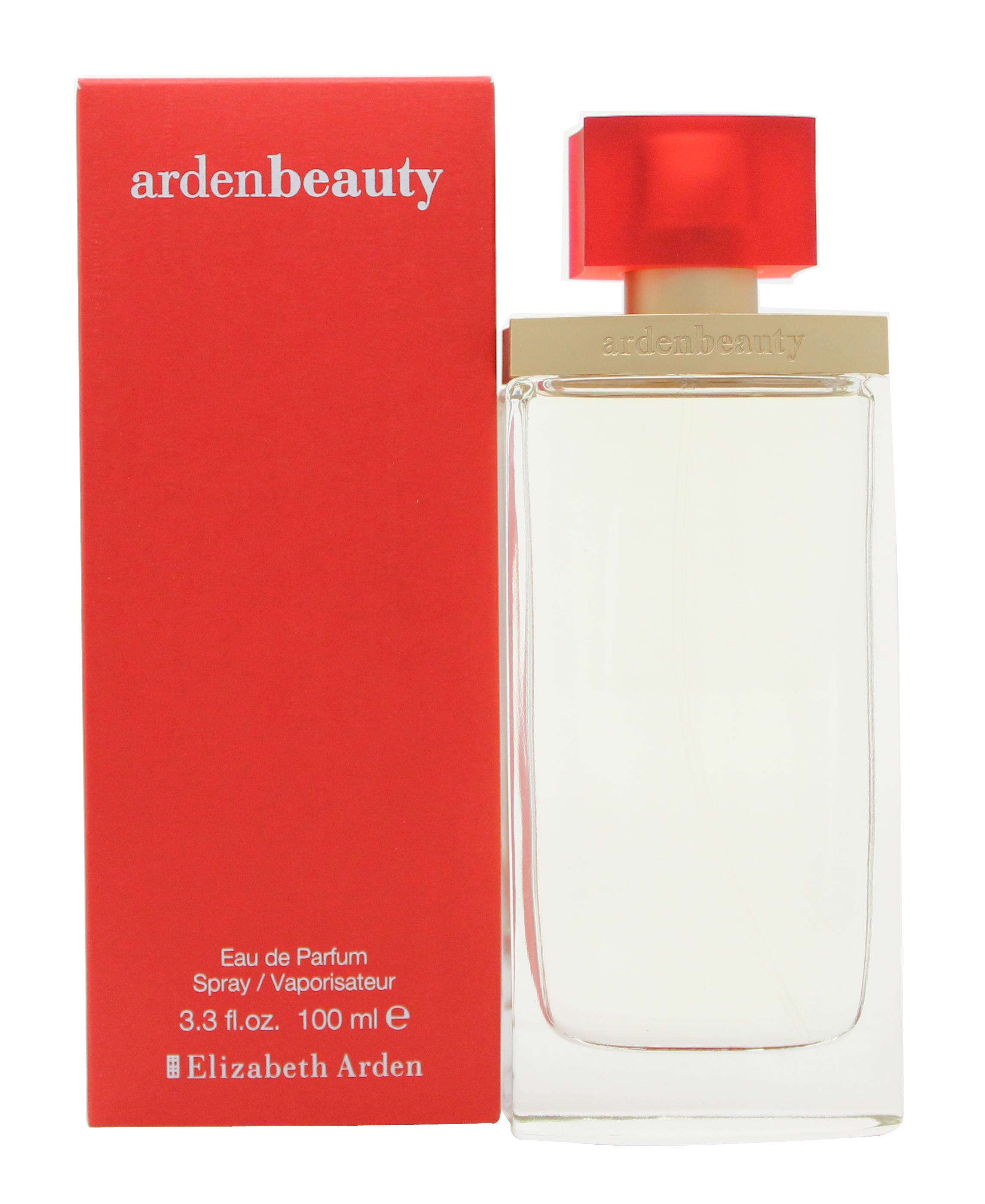 A stylish bottle of Elizabeth Arden Beauty Eau de Parfum, showcasing its elegant design and floral green fragrance.