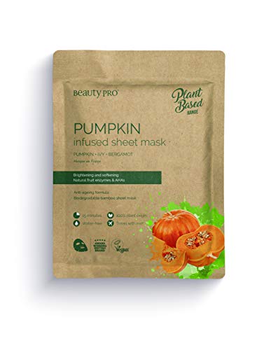 Beauty Pro Pumpkin Infused Sheet Mask in packaging, showcasing its vibrant design and pumpkin theme.