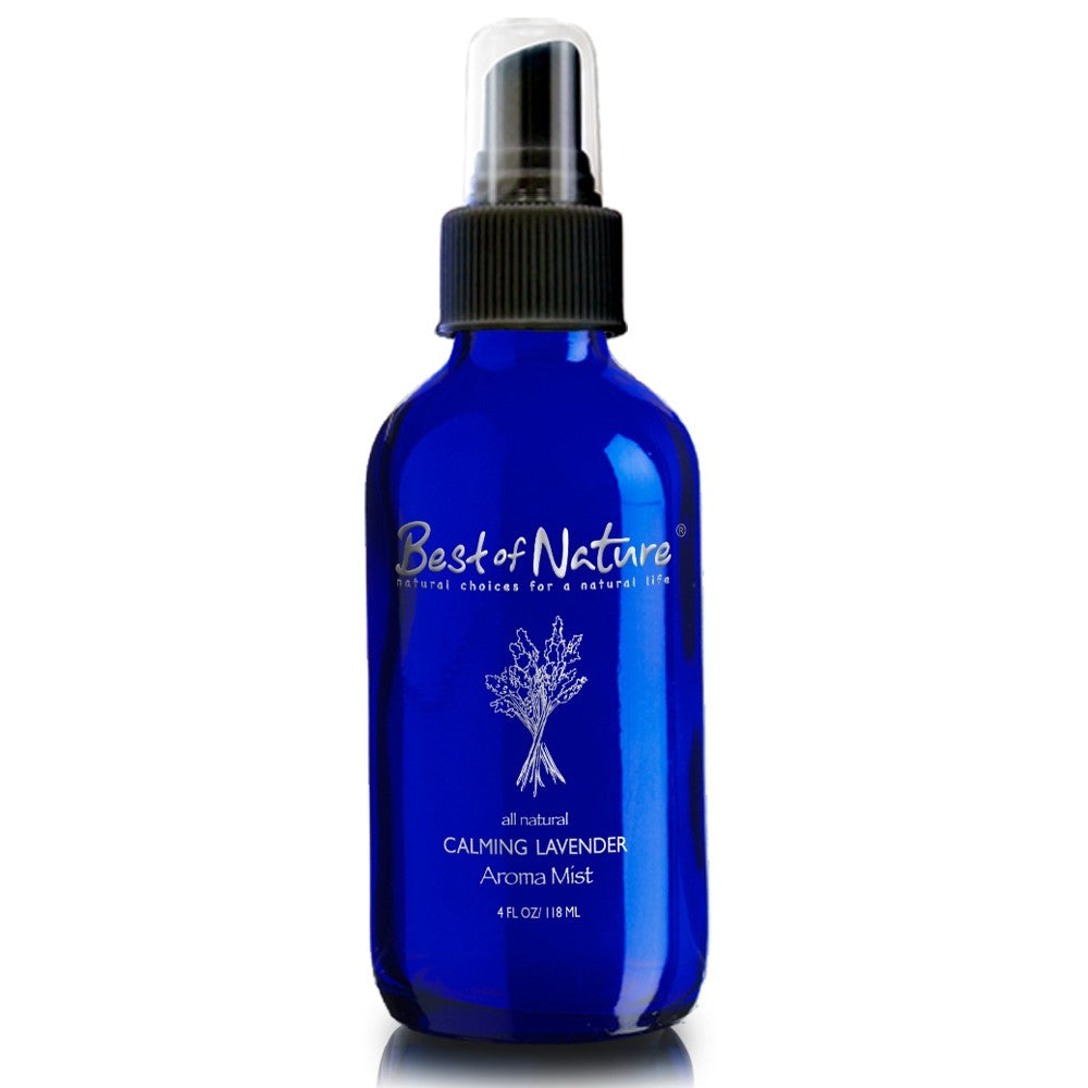 Best of Nature Essential Oil Aroma Mist in a 4 oz bottle with citrus fruits in the background, showcasing its refreshing and calming properties.