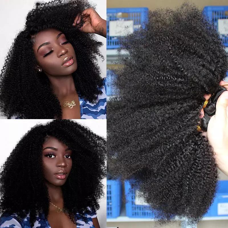 BeuMAX 10A Grade 3/4 Bundles Afro Kinky Curly Brazilian Human Hair displayed in a natural wavy texture, showcasing its softness and volume.