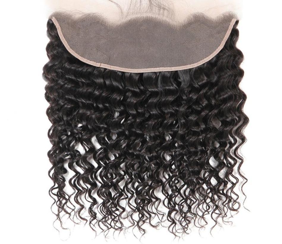 BeuMax 10A Grade 3/4 Deep Wave bundles with 13x4 Frontal displayed elegantly, showcasing the natural wave pattern and quality of the hair.