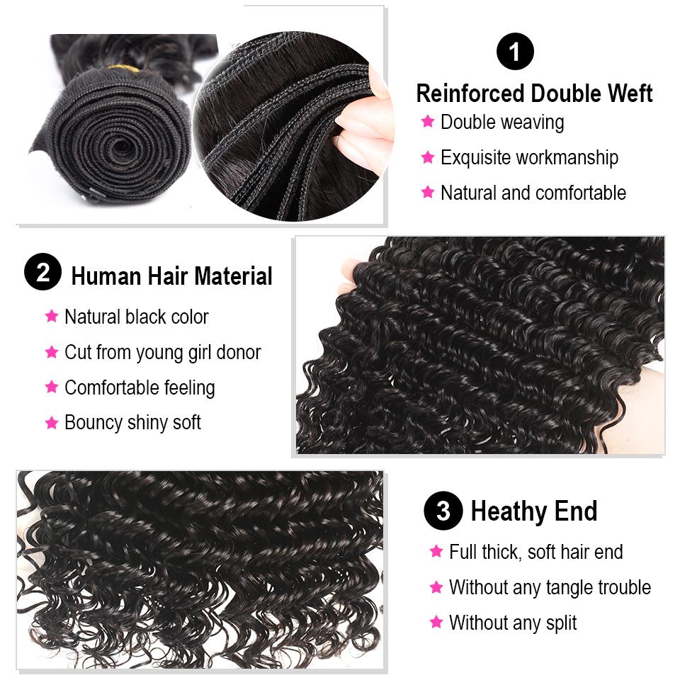 BeuMax 10A Grade 3/4 Deep Wave bundles with 13x4 Frontal displayed elegantly, showcasing the natural wave pattern and quality of the hair.