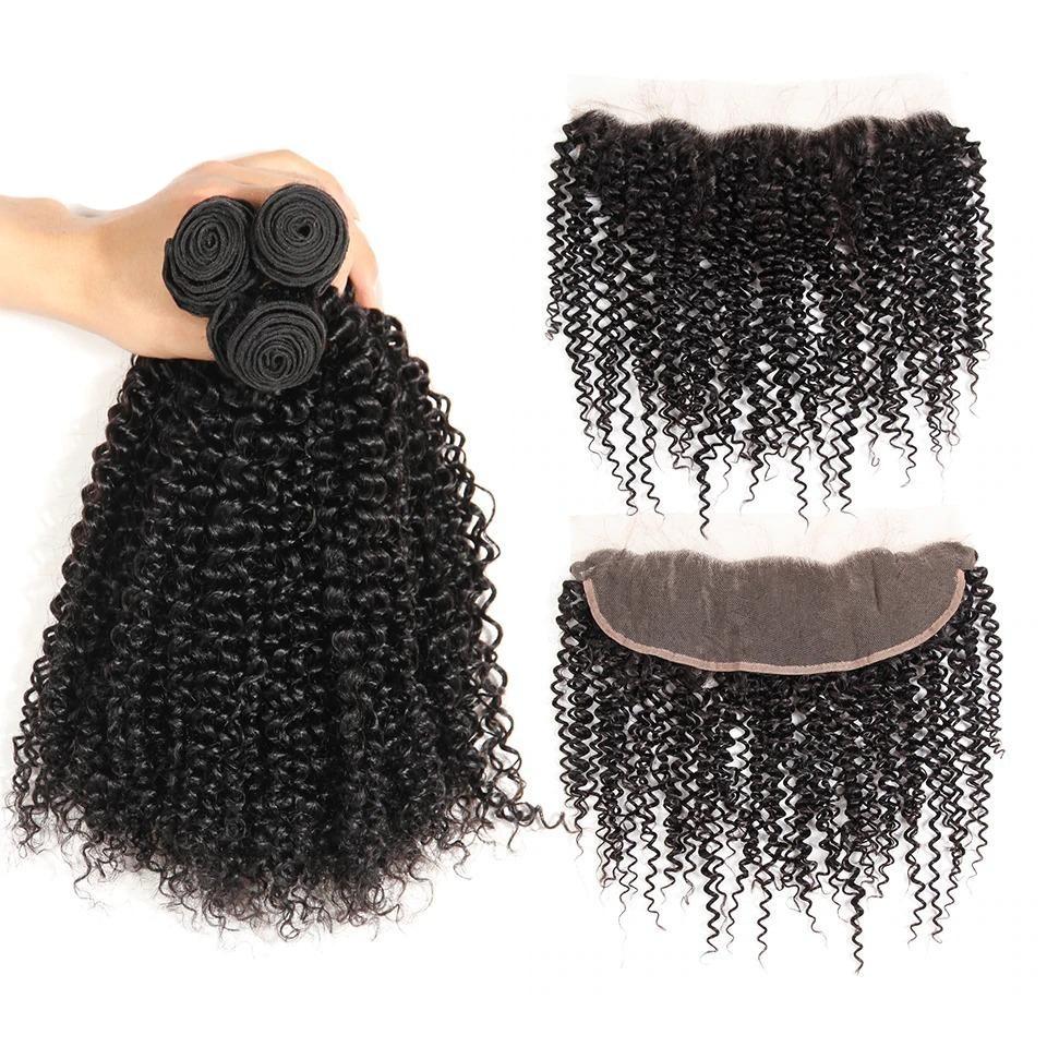 BeuMax 10A Grade 3/4 Kinky Curl hair bundles with a 13x4 frontal, showcasing natural waves and a luxurious texture.