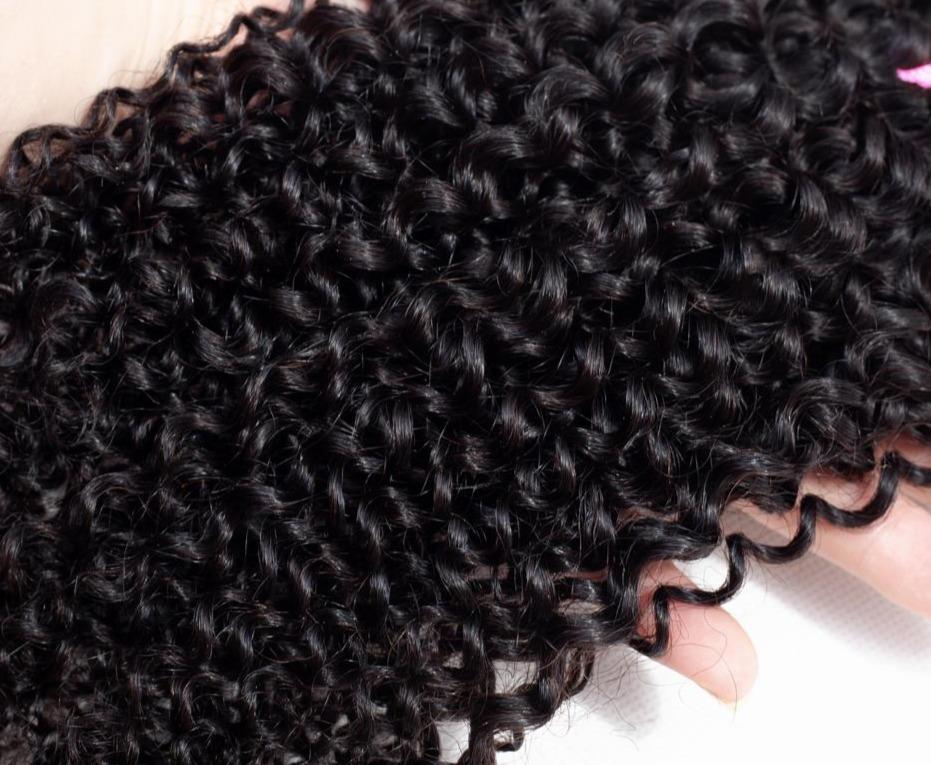 BeuMax 10A Grade 3/4 Kinky Curl hair bundles with a 13x4 frontal, showcasing natural waves and a luxurious texture.