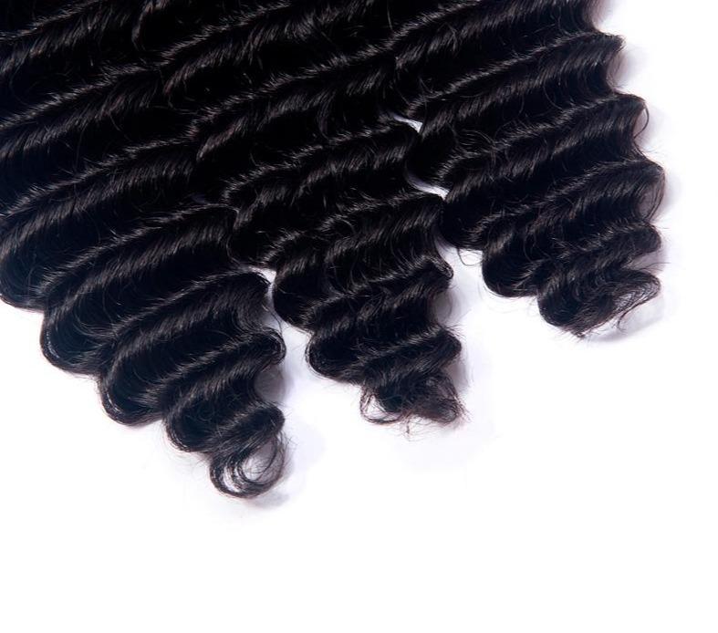 BeuMax 10A Grade 3/4 Loose Deep Wave Bundles with 13x4 Frontal, showcasing natural wavy texture and high-quality virgin human hair.