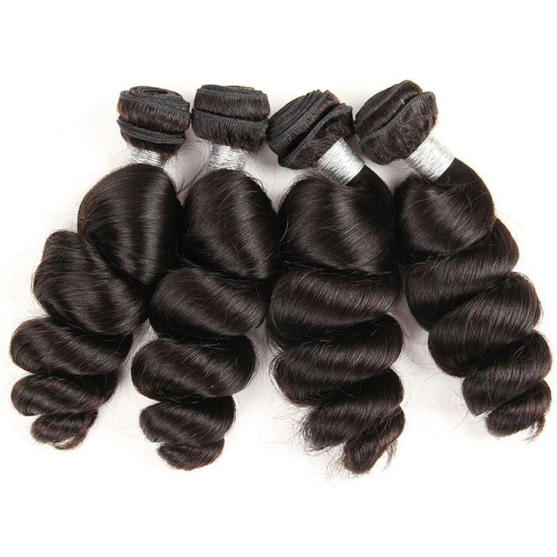 BeuMax 10A Grade 3/4 Loose Wave hair bundles with 13x4 Frontal, showcasing natural waves and high-quality virgin human hair.