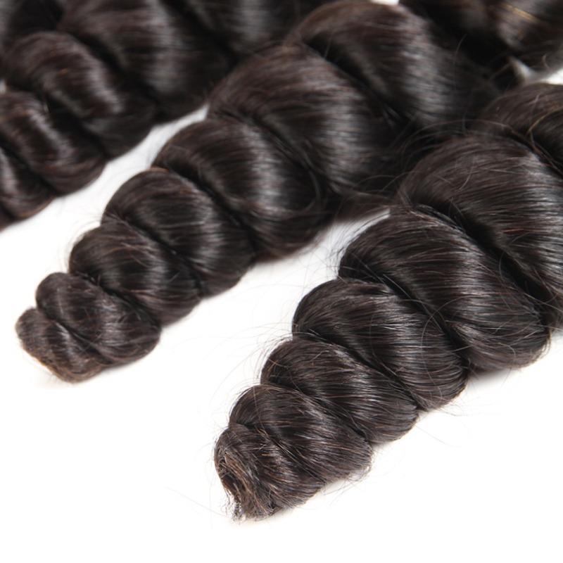 BeuMax 10A Grade 3/4 Loose Wave hair bundles with 13x4 Frontal, showcasing natural waves and high-quality virgin human hair.