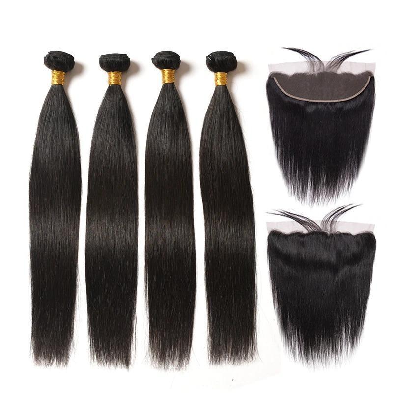 BeuMax 10A Grade 3/4 Straight Hair bundles with 13x4 Frontal displayed elegantly, showcasing the natural texture and quality of the hair.