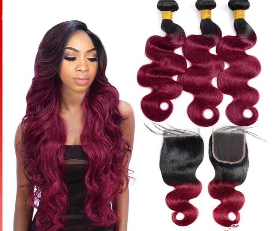 BeuMax 1B Burgundy Body Wave Bundles with Closures & Frontals showcasing luxurious, wavy texture and rich color.