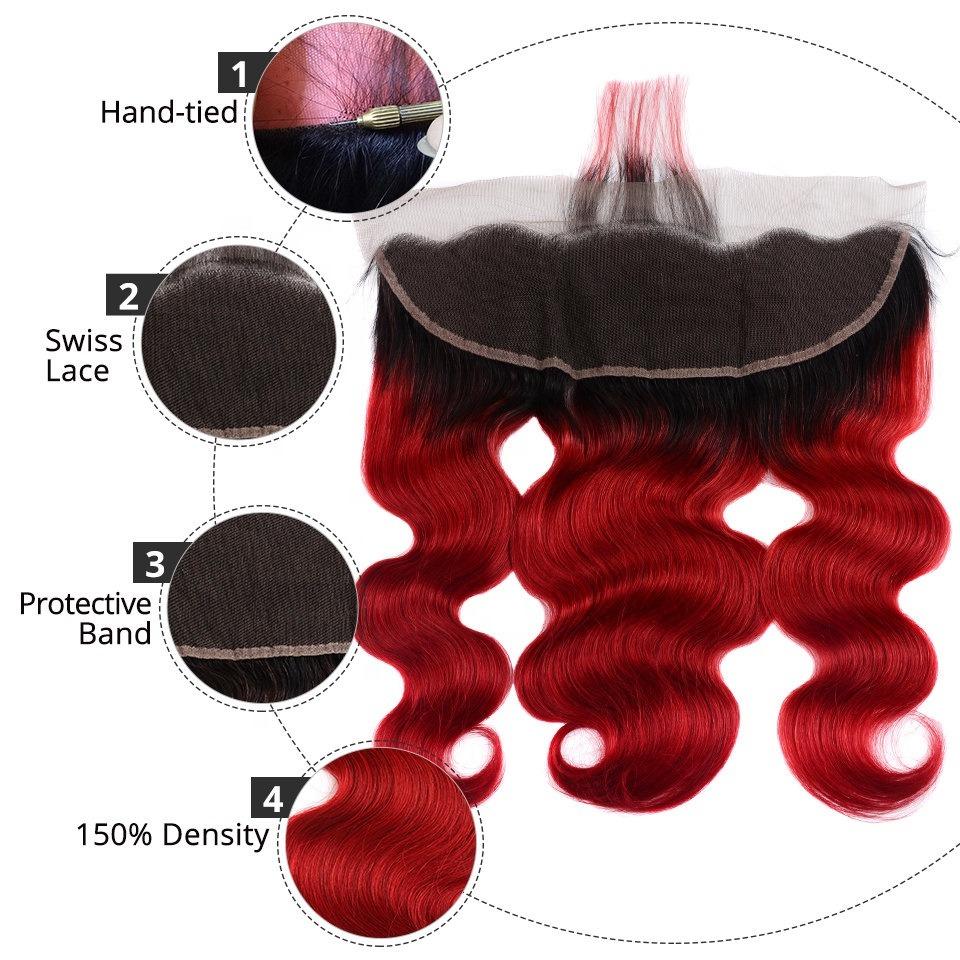 BeuMax 1B Burgundy Body Wave Bundles with Closures & Frontals showcasing luxurious, wavy texture and rich color.