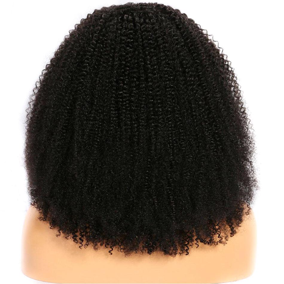 BeuMax Brazilian 13x4 Afro Kinky Curly Lace Front Human Hair Wig displayed on a mannequin, showcasing its natural curls and lace front design.