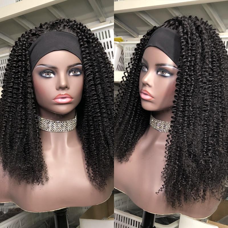 BeuMax Headband Afro Kinky Curly Scarf Human Hair Wig showcasing natural black color and beautiful curls.