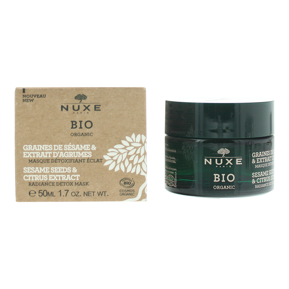 Nuxe Bio Organic Sesame Seeds & Citrus Extract Radiance Detox Mask in a jar with a fresh citrus background.