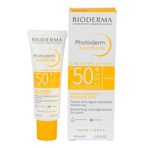 Bioderma Photoderm Aquafluide Sun Active Defense SPF50+ 40ml bottle with a sleek design, ideal for sensitive skin.