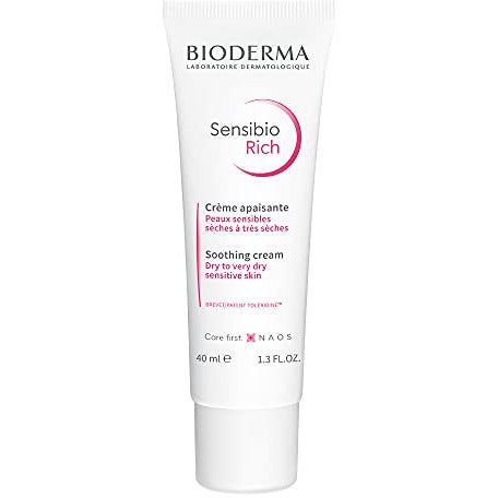 Bioderma Sensibio Rich Cream in a sleek jar, showcasing its rich texture and branding.