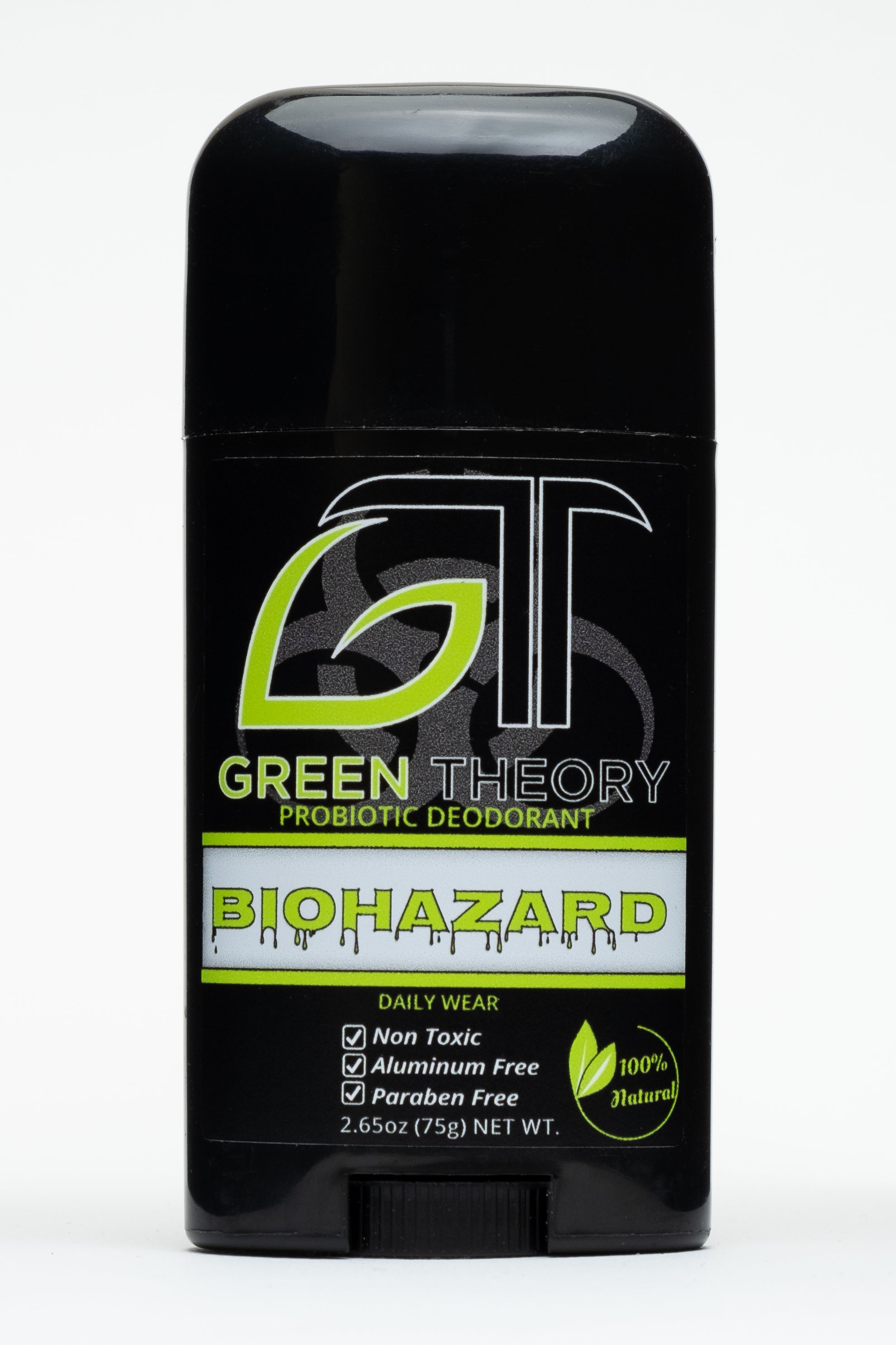 Biohazard Probiotic Natural Aluminum Free Deodorant for men, featuring a sleek design and natural ingredients for effective odor protection.