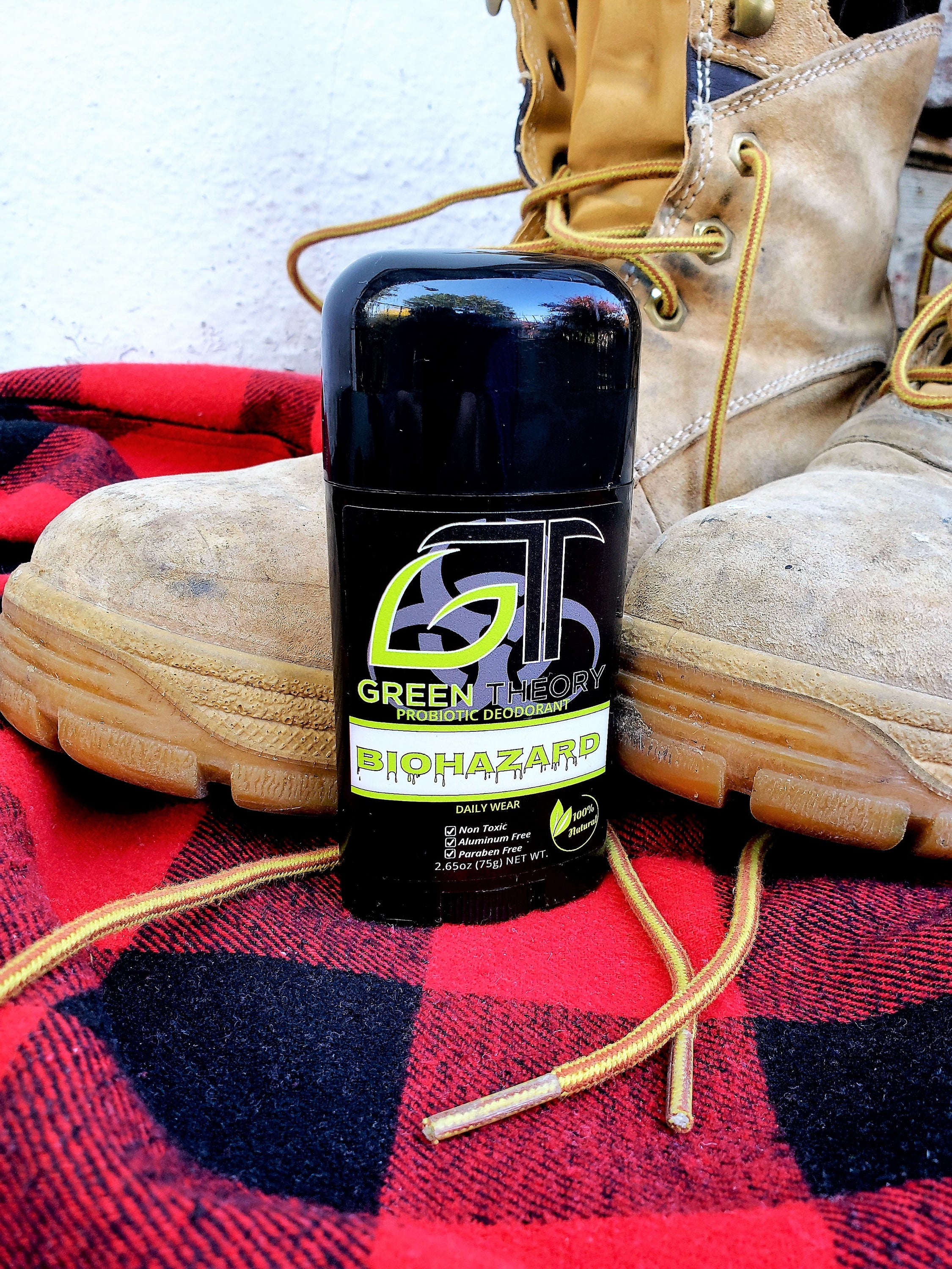 Biohazard Probiotic Natural Aluminum Free Deodorant for men, featuring a sleek design and natural ingredients for effective odor protection.