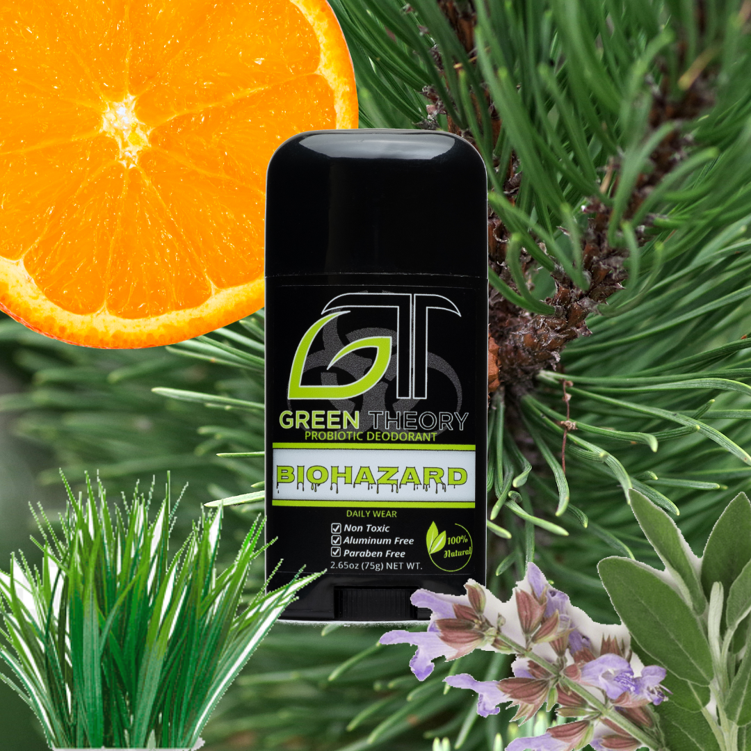 Biohazard Probiotic Natural Aluminum Free Deodorant for men, featuring a sleek design and natural ingredients for effective odor protection.