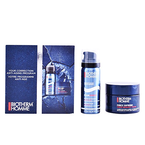 Biotherm Homme Force Supreme Gift Set featuring 50ml face cream and 50ml shaving foam in elegant packaging.