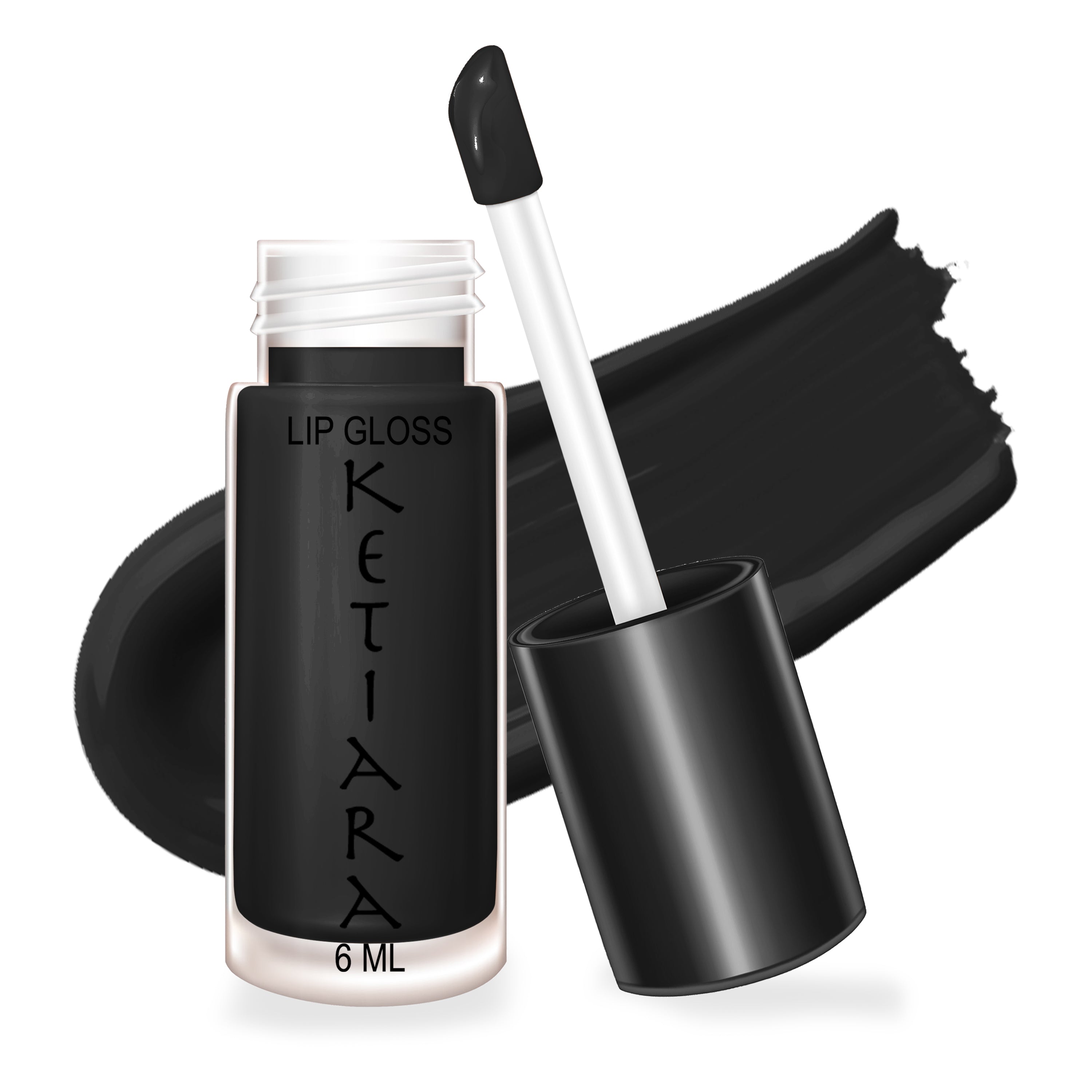 Black Big Brush Wand lip gloss with a sleek design, showcasing its hydrating formula and vibrant color options.