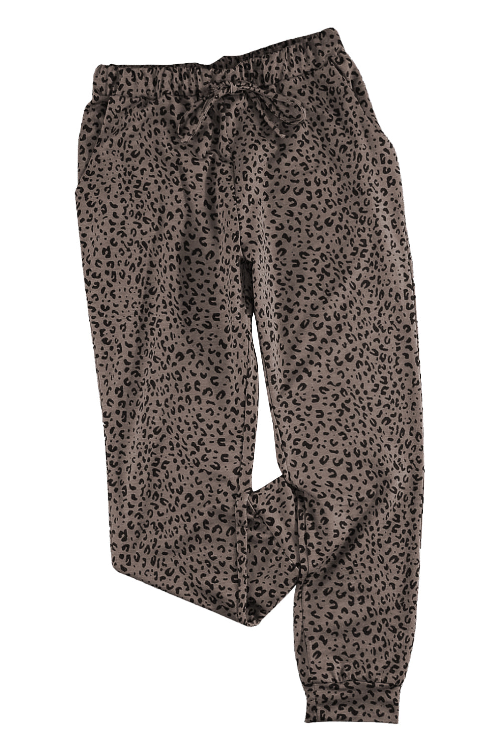 Black Breezy Leopard Joggers featuring a stylish leopard print and adjustable smocked waist, perfect for casual wear.