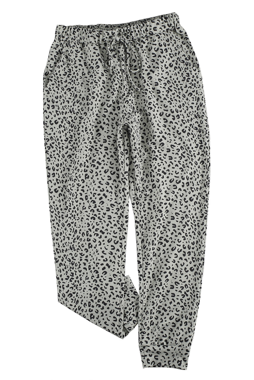 Black Breezy Leopard Joggers featuring a stylish leopard print and adjustable smocked waist, perfect for casual wear.