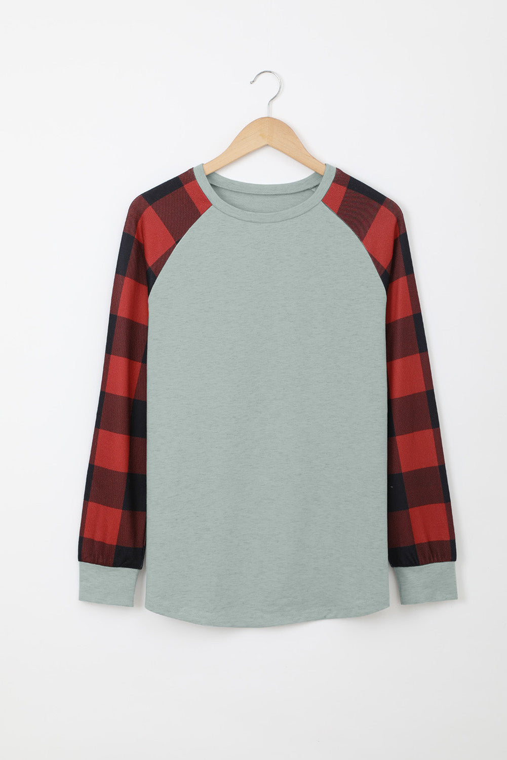 Black Buffalo Plaid Long Sleeve Sweatshirt featuring a cozy cotton blend fabric and stylish patchwork design.