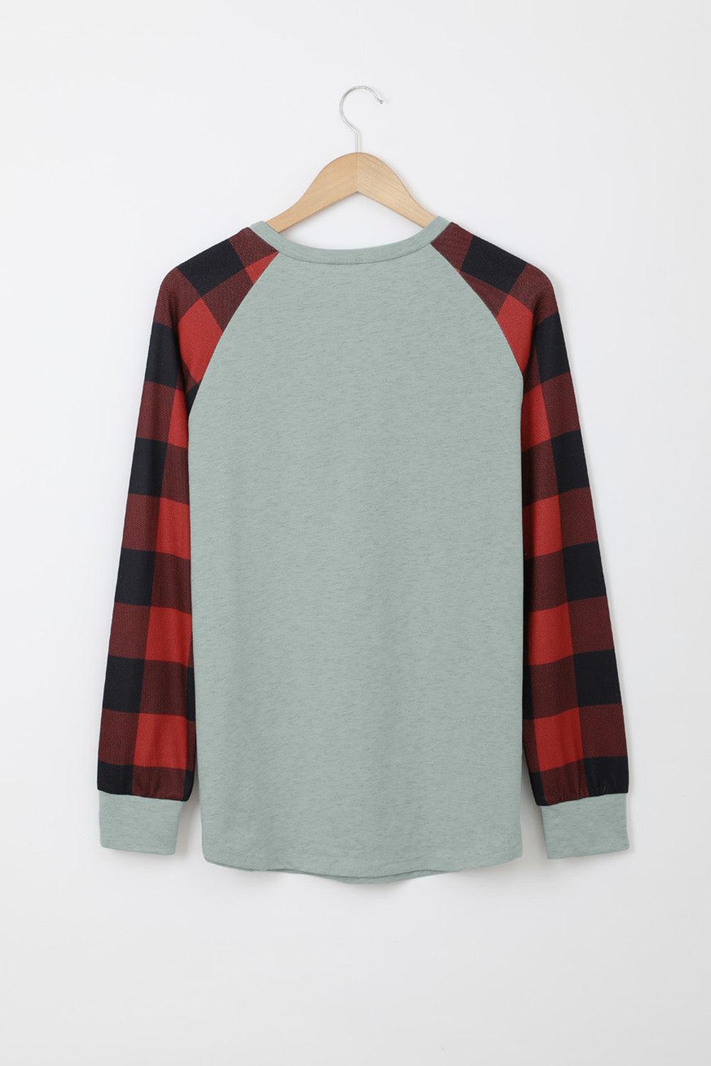 Black Buffalo Plaid Long Sleeve Sweatshirt featuring a cozy cotton blend fabric and stylish patchwork design.