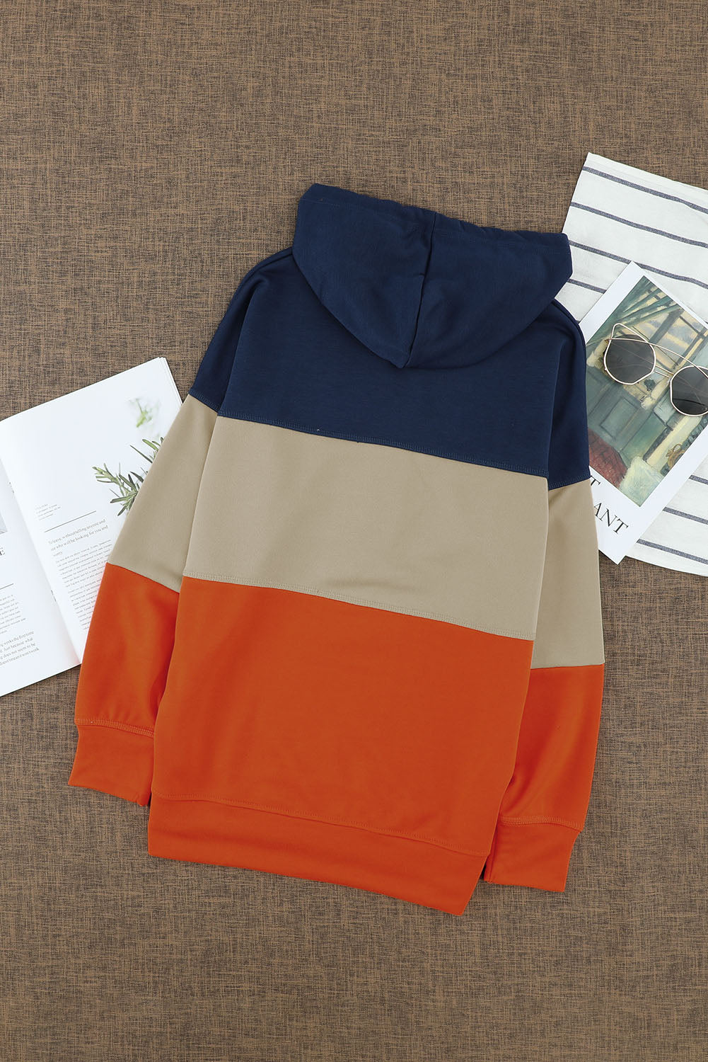 Black Drawstring Color Block Stripe Casual Hoodie featuring pastel stripes and a hooded neckline, perfect for casual wear.