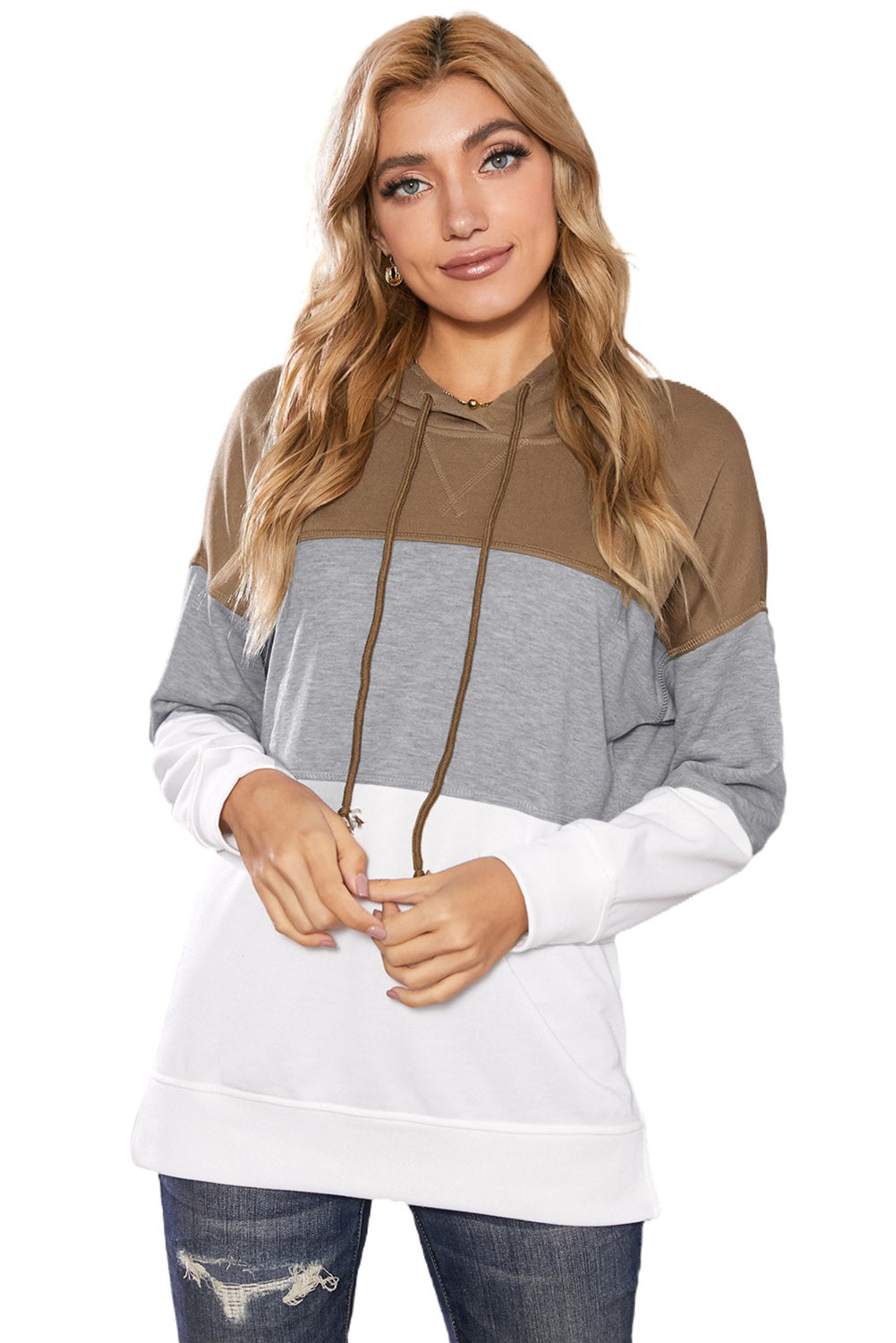 Black Drawstring Color Block Stripe Casual Hoodie featuring pastel stripes and a hooded neckline, perfect for casual wear.