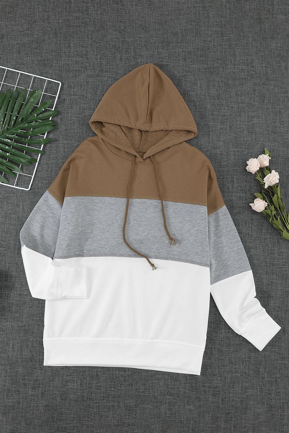 Black Drawstring Color Block Stripe Casual Hoodie featuring pastel stripes and a hooded neckline, perfect for casual wear.