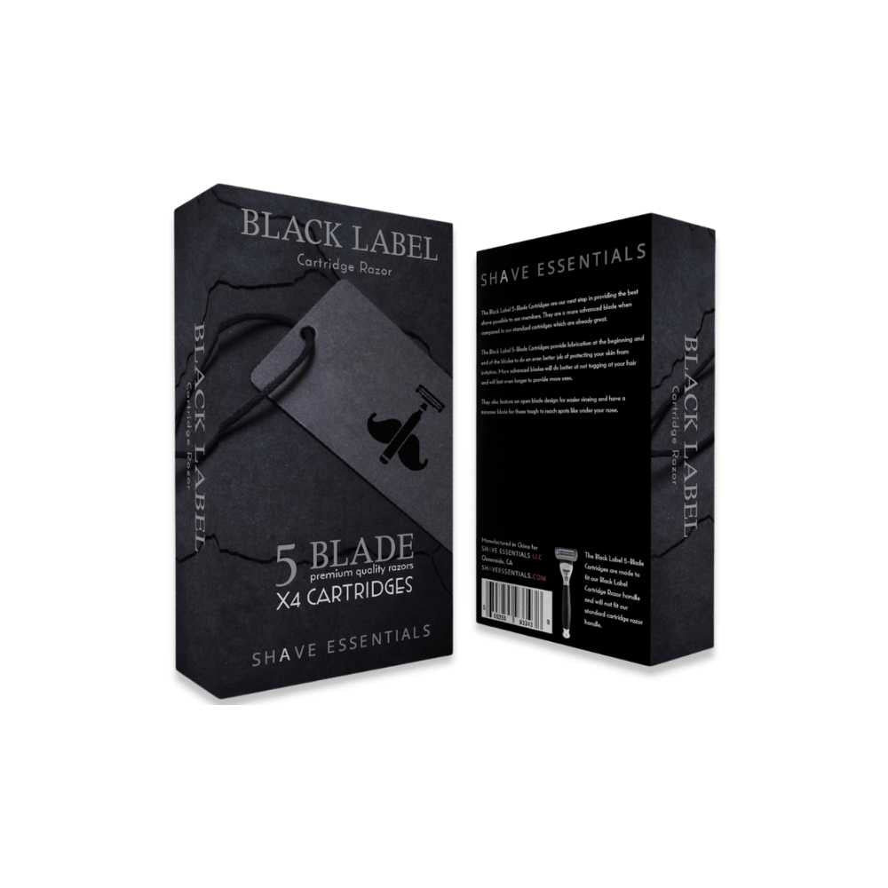 Black Label 5-Blade Cartridges featuring five precision blades and advanced lubrication for a smooth shave.