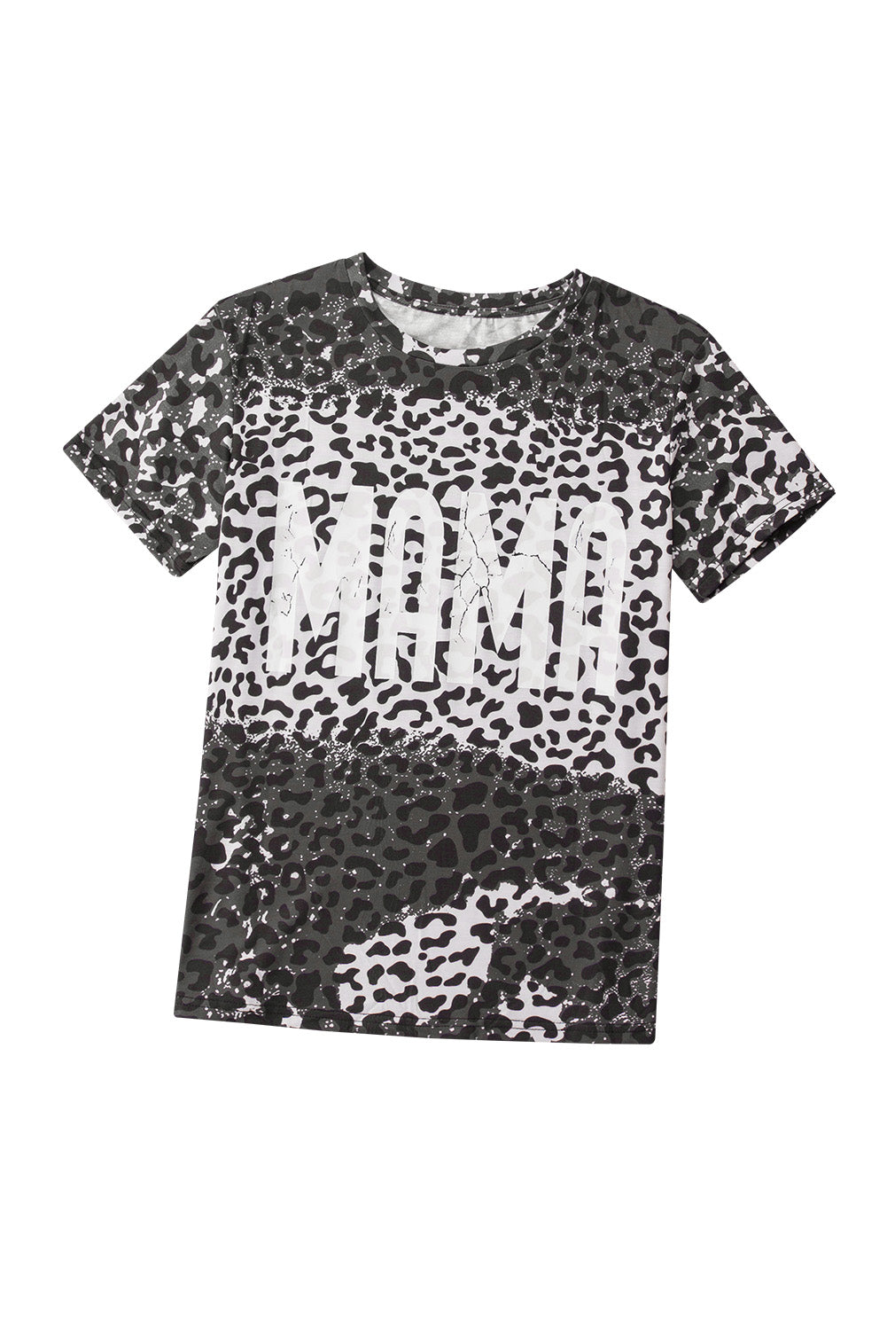 Black MAMA Leopard Print Short Sleeve Casual Graphic Tee featuring a stylish round neck and short sleeves, perfect for casual wear.