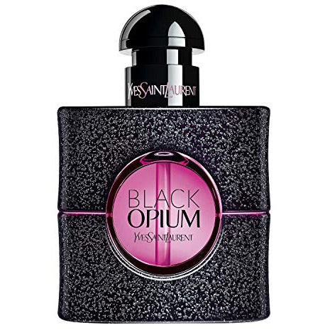 Yves Saint Laurent Black Opium Neon Eau de Parfum in a sleek black bottle with neon pink accents, showcasing its modern and stylish design.