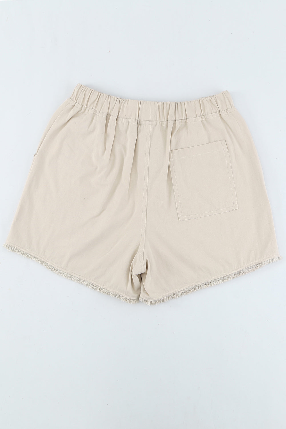 Black casual shorts with raw hem and pockets, featuring a drawstring waist for adjustable fit.