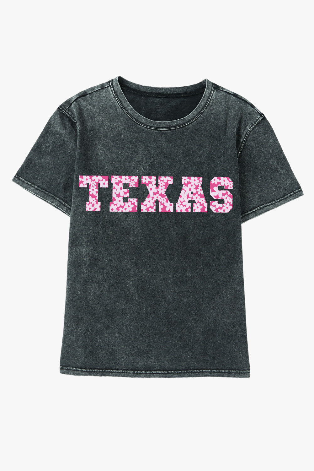 Black TEXAS Graphic Mineral Wash T-shirt featuring a bold TEXAS print, showcasing a stylish and comfortable design suitable for casual wear.