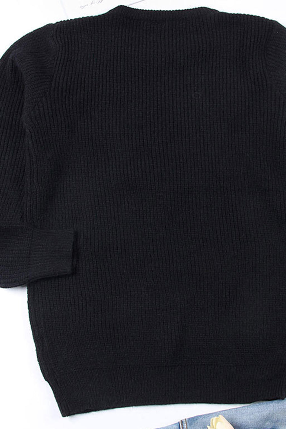 Black round neck sweater featuring a romantic heart sketch design, perfect for winter wear.